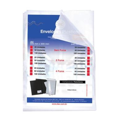 Imagem de Envelope plastico oficio sem furo 24x33cm grosso c/100un dac