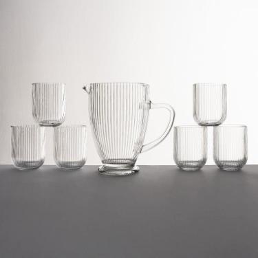 Imagem de Conjunto Jarra 1,2L com 6 Copos 260ml Vidro Canelado Moderno Jogo Jarr