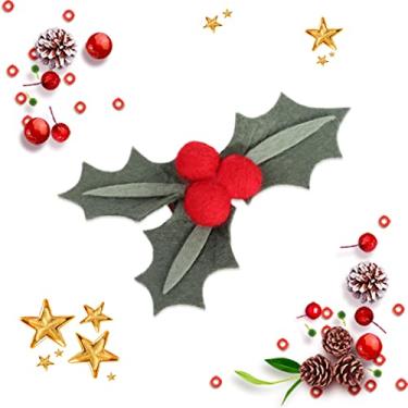 Imagem de Grampos de cabelo de azevinho de Natal – Acessórios de cabelo de Natal, grampo de cabelo vermelho de feltro, acessórios de cabelo infantil para meninas, para meninas (clipe de cabelo de azevinho de Natal)