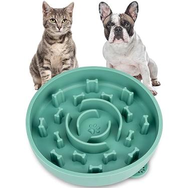 Imagem de XINSZ Tigela para cães de comida lenta com ventosa, tigela de gato de comedor lento, velocidade de alimentação dos animais de estimação, promover a digestão e design novo com ventosas e fivelas penduradas. (Verde) (5,9*5,9*1,57)