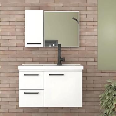 Imagem de Conjunto Gabinete de Banheiro em Aço com Cuba e Espelheira (Branco)