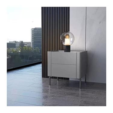 Imagem de Criado-mudo cinza, 2 gavetas, mesa de cabeceira de madeira de grande capacidade com pernas de metal, resistente ao desgaste, mesa de cabeceira para quarto, sala de estar, mesas de cabeceira (tamanho