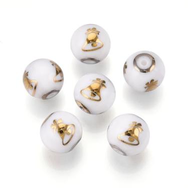 Imagem de Elecrelive 20 peças de contas de vidro de sino de Natal banhadas a ouro 10 mm contas de vidro redondas para colar, pulseira, brinco, lembrancinha de festa de Natal