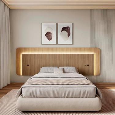 Imagem de Cabeceira Casal Queen 272cm com Led 3000k e Tomadas 100% Mdf Padrão Pl