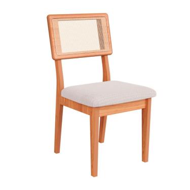 Imagem de Cadeira em MDF Freijó Assento Estofado Bege Rústico e Encosto com Tela Dalla Costa