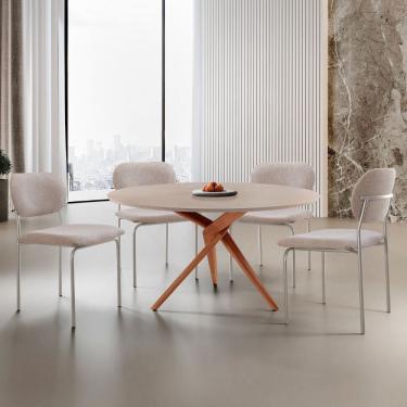 Imagem de Sala de Jantar Mesa Ballare Tampo 135cm Texturizado com 4 Cadeiras Marchezine Moderna M...