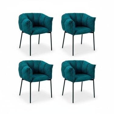 Imagem de Kit 4 Cadeiras para Sala de Jantar Estofadas com Base de Aço Joy Azul Entardecer