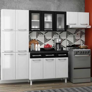 Imagem de Cozinha de Aço Completo com Vidro 4 Peças Topázio Branco/Preto