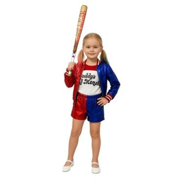 Imagem de Fantasia Arlequina Esquadrão Suicida Infantil Luxo com Taco - Festalin