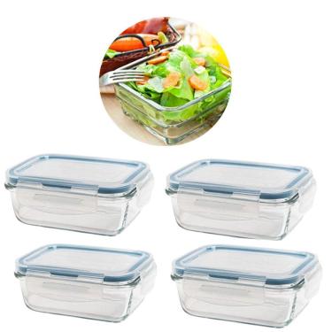 Imagem de Kit 4 Potes De Vidro Hermético Retangular 640Ml