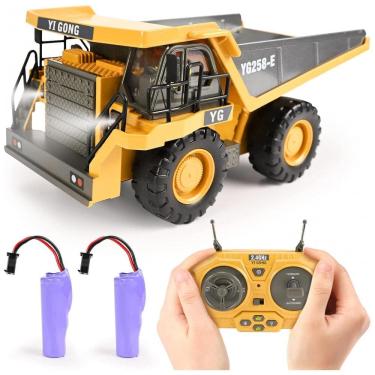 Imagem de Caminhão Basculante de Controle Remoto 9 Canais 2 Baterias Brinquedo de Construção RC com Cama de Metal, Luzes e Sons, KidsFaves