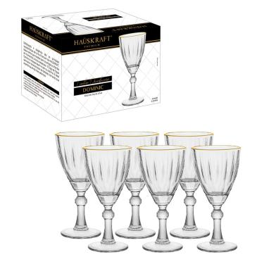 Imagem de Taça Água e Vinho Dominic Hauskraft Rosa Borda Dourada 275 ml 6 Peças