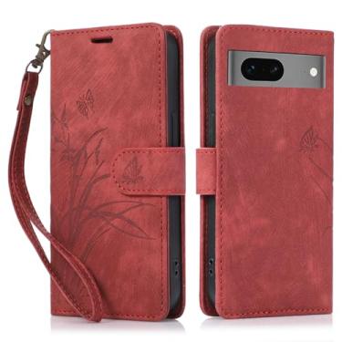 Imagem de Capa carteira para Google Pixel 8, capa de telefone de couro com padrão de borboleta de orquídea com 3 compartimentos para cartão e 1 compartimento para dinheiro, fivela magnética à prova de choque