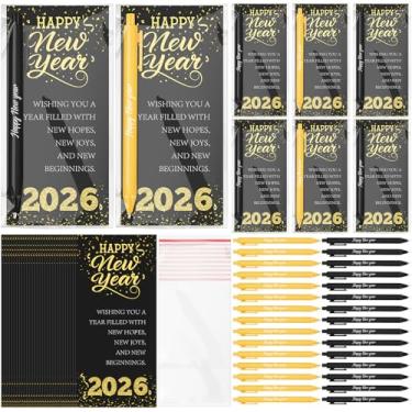 Imagem de Demonwer 30 conjuntos de canetas de feliz ano novo a granel de 2026 com cartões de bênção de ano novo 2026 para colegas de trabalho, amigos, lembrancinhas de festa em família