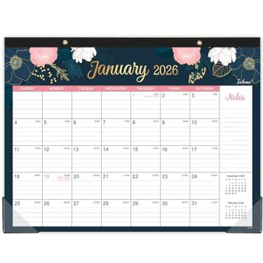 Imagem de Calendário de mesa 2023-2024 - 18 meses calendário de mesa/parede 2023-2024, julho de 2023 - dezembro de 2024, 43 x 30 cm, calendário de mesa 2 em 1, feriados, notas, design de linha de corte, protetores de canto e furos para pendurar