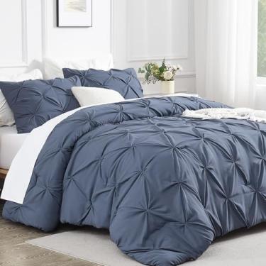 Imagem de Andency Conjunto de edredom Queen azul escuro, cinza, 3 peças, decoração para todas as estações, conjunto de cama de microfibra macia e leve lavável para cama queen size