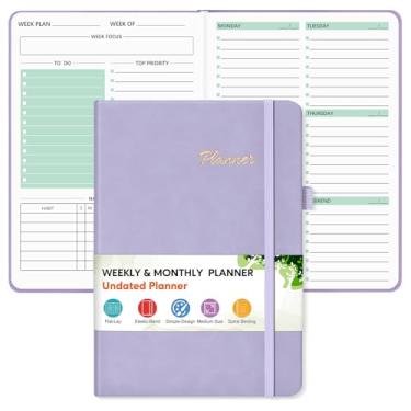 Imagem de Agenda semanal e mensal de capa dura sem data, caderno semanal de tarefas com organizador de rastreador de objetivos e hábitos, agenda de calendário semanal simplificado com encadernação espiral, 14,6