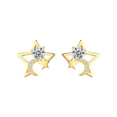 Imagem de Efashion Brincos criativos femininos banhados a ouro 14K prata esterlina 925 estilo INS com zircão, Small, Ouro amarelo, Zircônia