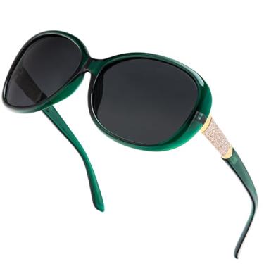 Imagem de Óculos de sol polarizados femininos Jackie O Trendy Elegante Vintage com hastes cravejadas, Verde/cinza