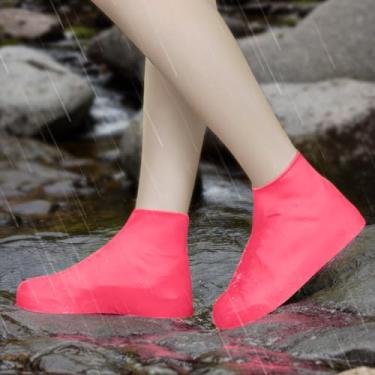 Imagem de 1 par de capas de sapato impermeáveis para chuva, sapatos antiderrapantes reutilizáveis com design de tornozelo alto, protetores de bota, Vermelho, Large Women/Medium Men