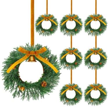Imagem de Wurosi 8 grinaldas de Natal para armário de cozinha, mini guirlanda de Natal de 19 cm com fita de veludo e pinha, pequenas guirlandas de Natal para decoração de parede de varanda e porta da frente