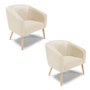 Imagem de Poltrona Decorativa Pé Palito Natural Kit 2 Stella Sintético Bege D03 - D'Rossi