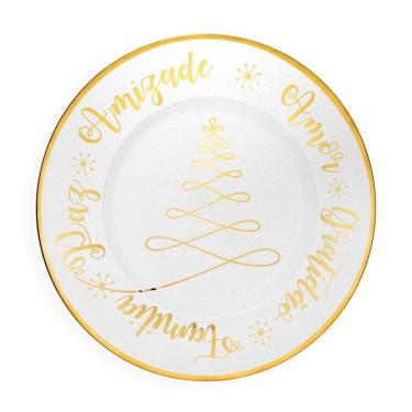 Imagem de Sousplat De Plástico Desejos Transparente Dourado 33Cm