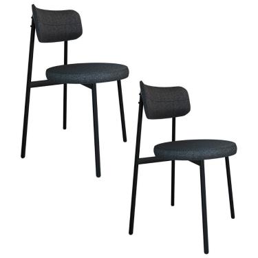 Imagem de Cadeira De Jantar Estofada Kit 2 Nyka M25 Linho Grafite - Mpozenato