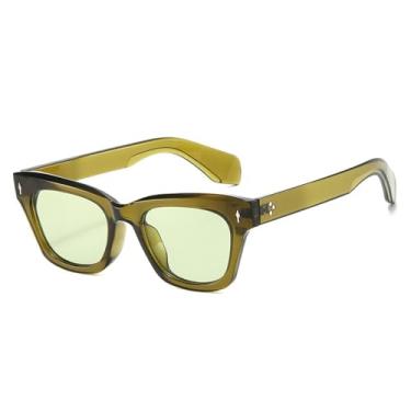 Imagem de Óculos de Sol Femininos Estilo Olho de Gato com Lentes Transparentes e Proteção UV400, Rebites e Design Masculino para Esportes ao Ar Livre, Corrida e Ciclismo, Cor Verde Oliva