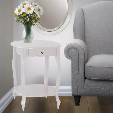 Imagem de Mesa De Apoio Oval Clássica Decorativa De Madeira Com Pés Luiz Xv - Branco Laca