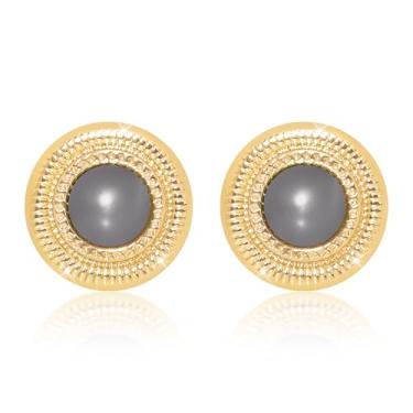 Imagem de LAYWAF Brincos femininos banhados a ouro de pérola sintética, hipoalergênico, de aço inoxidável, disponível em uma variedade de cores peroladas, Gray Pearl, Cobre Aço inoxidável Acrílico, Pérola