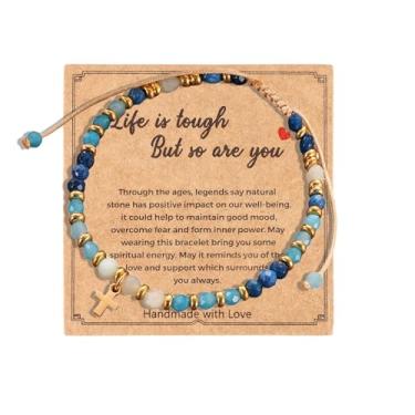 Imagem de Pulseira de cruz feminina com pedras curativas Life Is Tough But So Are You, joias inspiradoras, presentes de amizade para mulheres, presentes de Natal