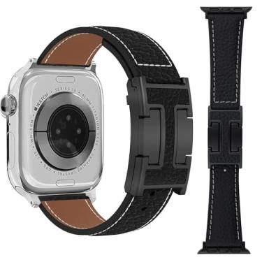 Imagem de Nixiamy Pulseiras de couro lichia compatíveis com Apple Watch Ultra/SE/Ultra 2/séries 10/9/8/7/6/5/4/3/2/1 de 49 mm, 46 mm, 45 mm, 44 mm, 42 mm, 41 mm, 38 mm, 49 mm, 46 mm, 46 mm, 46 mm, 45 mm, 45 mm