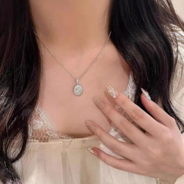 Imagem de Colar com pingente de diamante redondo brilhante, elegante corrente de clavícula, 19inch, Liga de aço, Zircônia cúbica