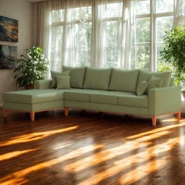 Imagem de Sofá 4 Lugares Beny Com Chaise Esquerdo Linho Verde Oliva