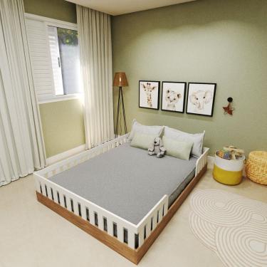 Imagem de Cama Infantil Montessoriana Casal Sol Carvalho Mel/Branco