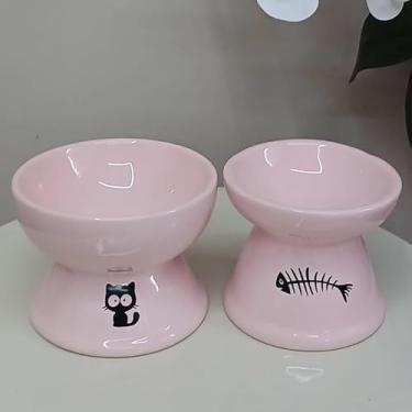 Imagem de Comedouro e Bebedouro Elevado para Gatos e Cães Pequenos em Cerâmica – Design Ergonômico Antiderrapante, Reduz Refluxo e Fadiga dos Bigodes (KIT M/G ROS COMEDOU/BEBEDOURO)