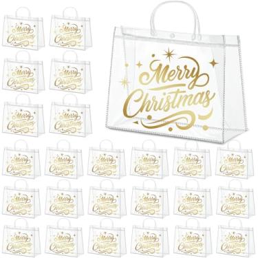 Imagem de Aliceset 24 sacos de presente transparentes de Natal com alças, sacos de embrulho transparentes extragrande, sacola de PVC reutilizável a granel para lembrancinhas de festa, compras, aniversário de