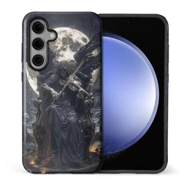 Imagem de WANKBLC Capa brilhante compatível com Samsung Galaxy S25 para meninas e meninos, design de corpo inteiro, silicone macio, proteção contra arranhões, padrão maluco, preto, Grim Reaper, violino, asas e