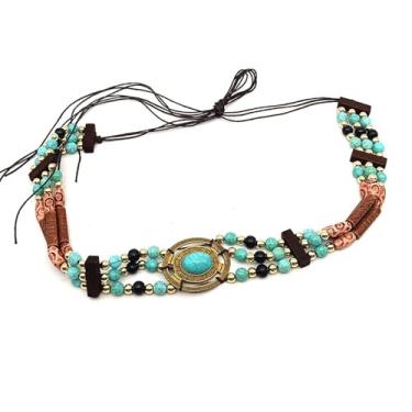 Imagem de CHIC DIARY Faixa de chapéu de cowboy ocidental substituível para homens e mulheres faixas de chapéu panamá com turquesa, Estilo 1, tamanho �nico