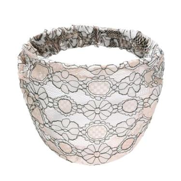 Imagem de Faixa de cabelo de malha elástica para cabeça lateral larga com flores e tiara de renda (rosa)