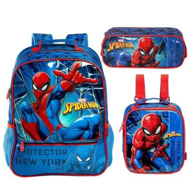 Imagem de Kit Mochila Escolar Lancheira Estojo Spider Man Homem Aranha-Masculino