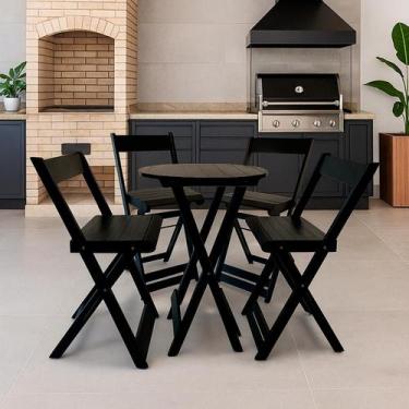 Imagem de Bistrô com 4 Banquetas para bar Dobrável de Madeira Ismalu, Preto