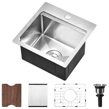 Imagem de Pia de barra de cozinha de aço inoxidável de 38 cm, Bewitch Pia de cozinha pequena de aço inoxidável de 38 x 38 cm x 23 cm para cozinha pequena, uso ao ar livre e trailer