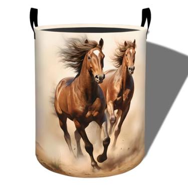 Imagem de amepay Cesta de roupa suja rústica para cavalos, pano Oxford dobrável ao pôr do sol do deserto, cesto impermeável com alças, balde de armazenamento de roupas, organizador de brinquedos para banheiro