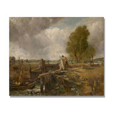 Imagem de NHLDZYH Arte de parede John Constable, (Ship Passing Through Lock), pôster de pinturas famosas, decoração de parede com impressão de imagem retrô de romantismo. Apenas tela de 60 x 72 cm - 23,6 x 28,3