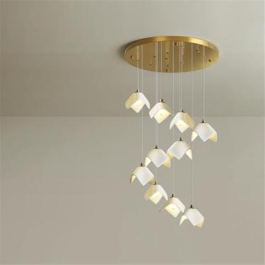 Imagem de Luminária pendente LED contemporânea para duplex, ideal para sala de estar, restaurante, quarto, villa, hotel, com design giratório e 10 lâmpadas (BB)