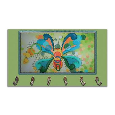 Imagem de Cabideiro De Parede Porta Colar Chaves Cintos Toalhas Borboleta Verde