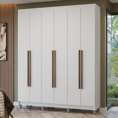 Imagem de Guarda-roupa Casal Com Pés 6 Portas Batentes Branco/branco/rustic Netuno Madesa
