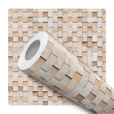 Imagem de Papel De Parede Adesivo Lavável Ladrilho Cubos Taco Efeito Madeira 3d 